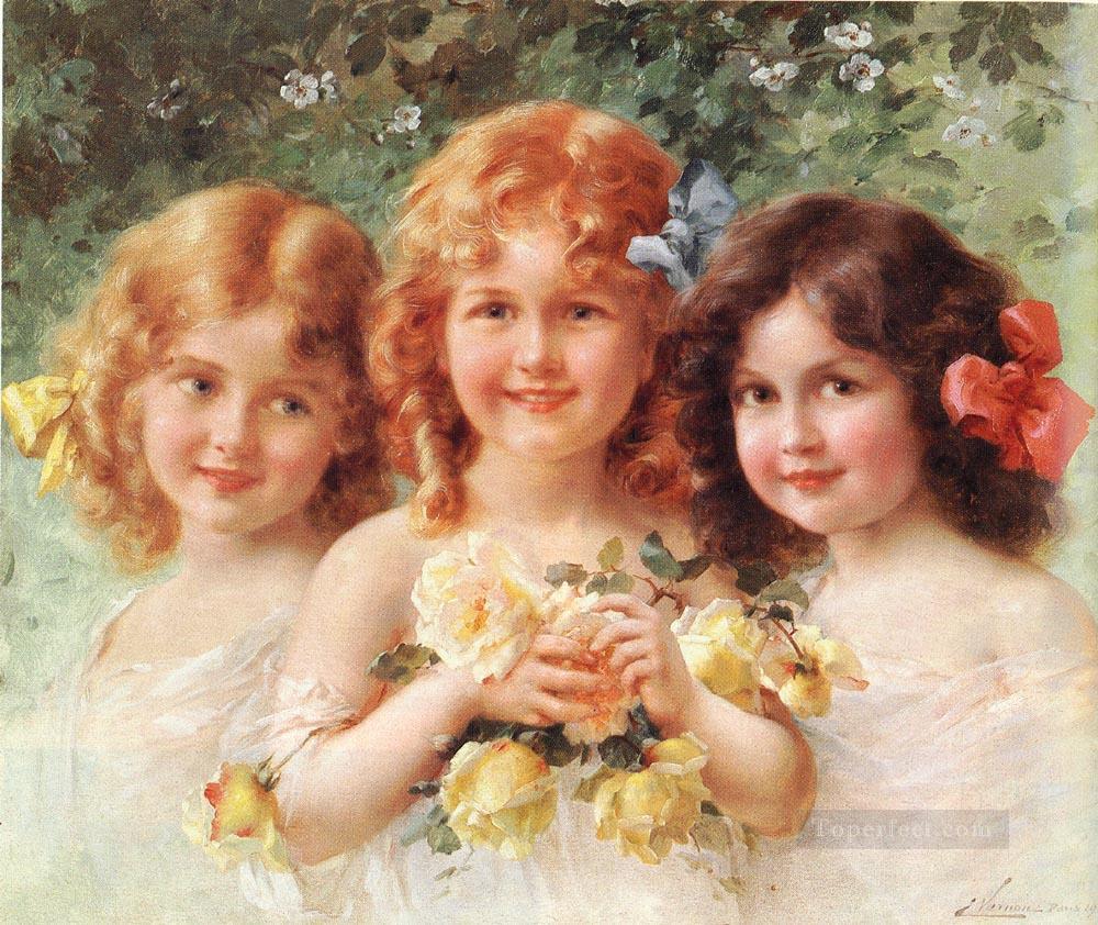 Three Sisters girl Emile Vernon Oil Paintings
